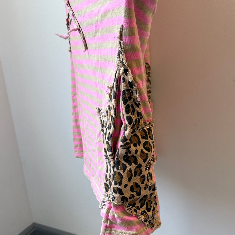 Womens Blue Velvet pink Brown Striped Star Patch Top Large has pockets - Picture 5 of 8